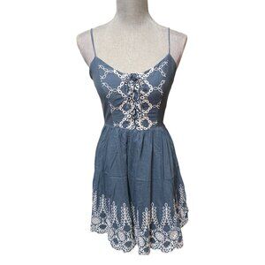 Guess Women's Blue Embroidered Mini Sleeveless Dress Size 6